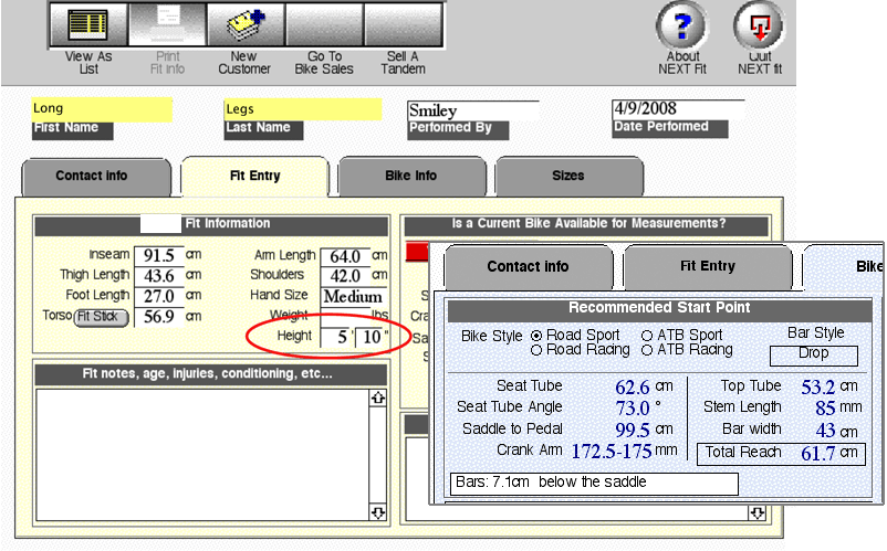 Long-legged customer fit data