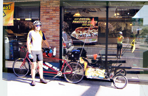 riding the tandem waiting for a ferry